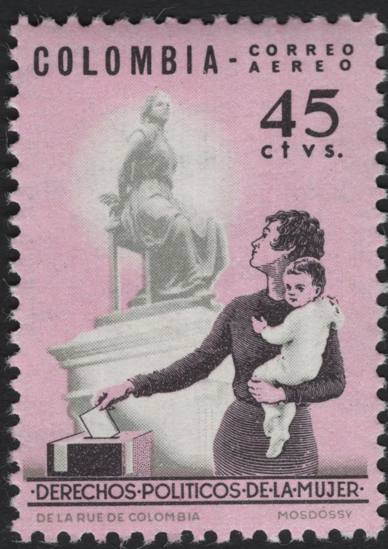 SCG10319 - Colombia 1954 Airmail – Women’s Political Rights Set (3v) – Mother & Child at Ballot Box