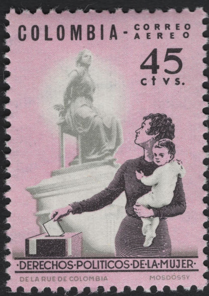SCG10319 - Colombia 1954 Airmail – Women’s Political Rights Set (3v) – Mother & Child at Ballot Box