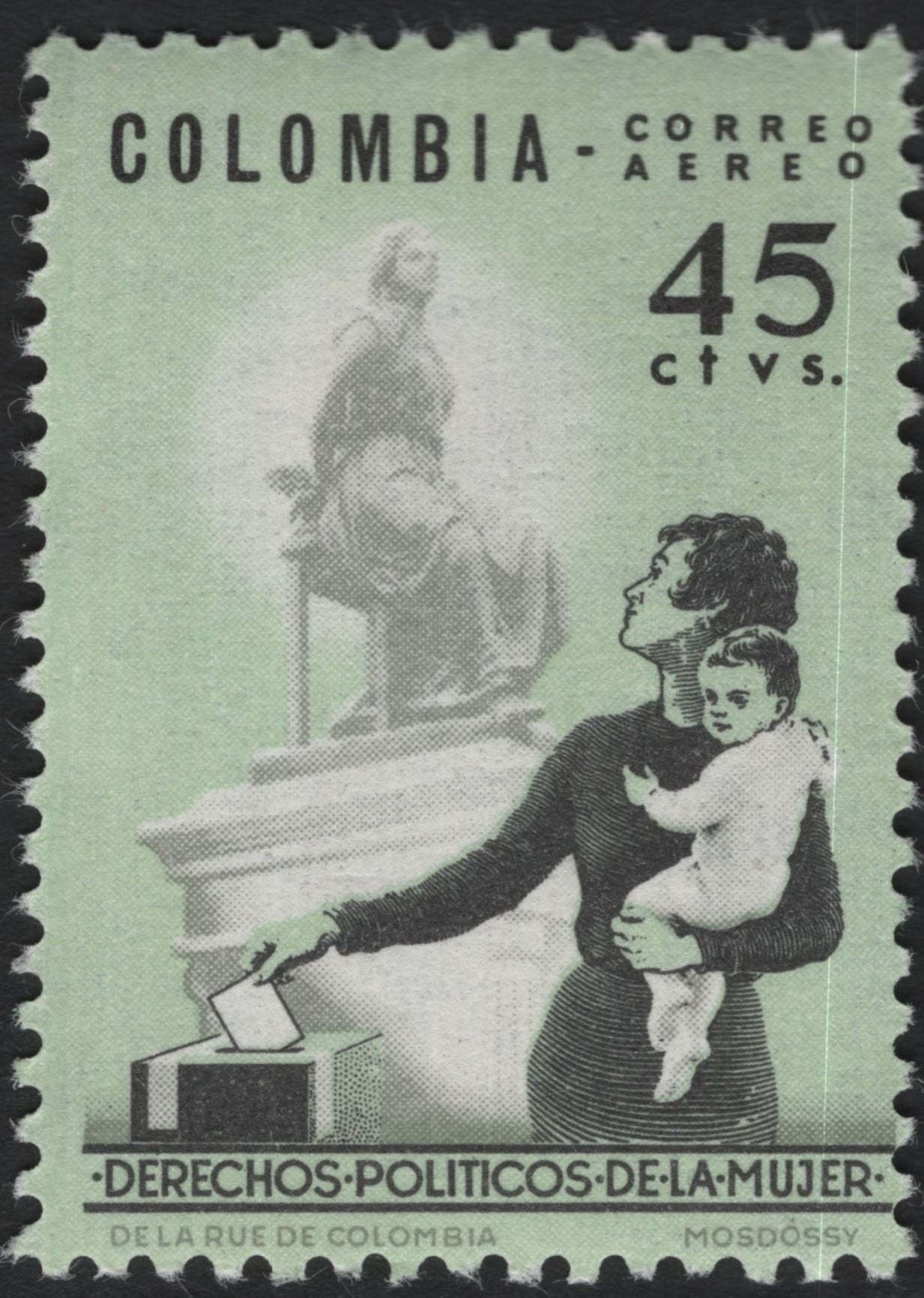 SCG10319 - Colombia 1954 Airmail – Women’s Political Rights Set (3v) – Mother & Child at Ballot Box
