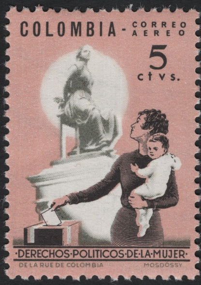 SCG10319 - Colombia 1954 Airmail – Women’s Political Rights Set (3v) – Mother & Child at Ballot Box