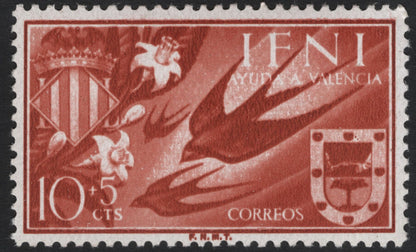 SCG10314 - Ifni 1953 “Ayuda a Valencia” Semi-Postal Set of 3 – Swallows & Heraldic Shields (Spain/Ifni)