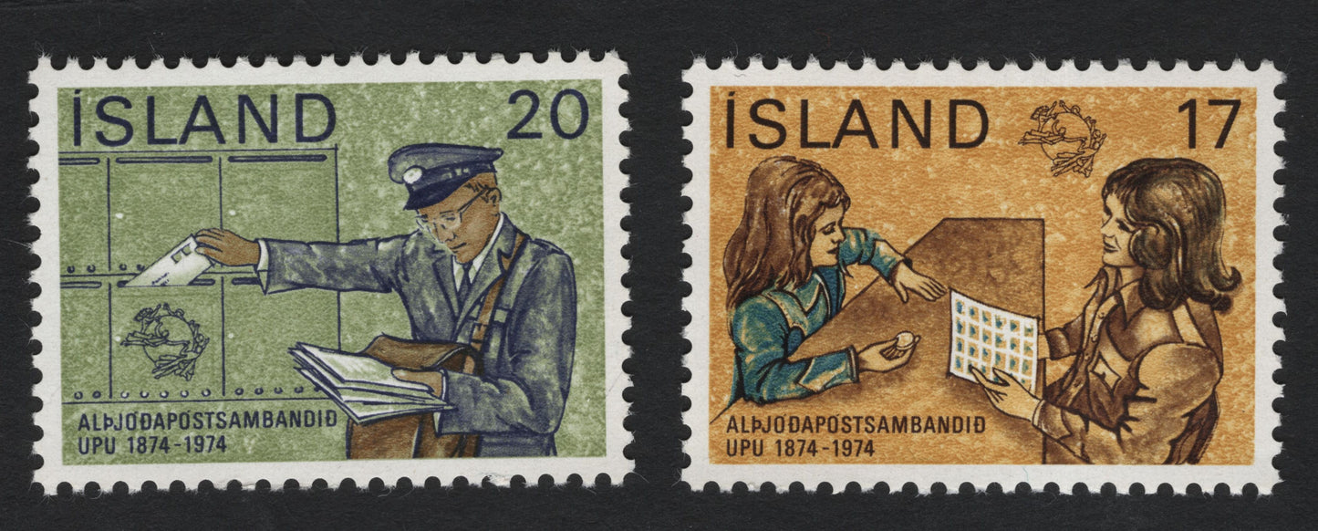 SCG10321 - Iceland 1974 – UPU Centenary Set (1874–1974), Postman & Stamp Collectors – 17kr & 20kr