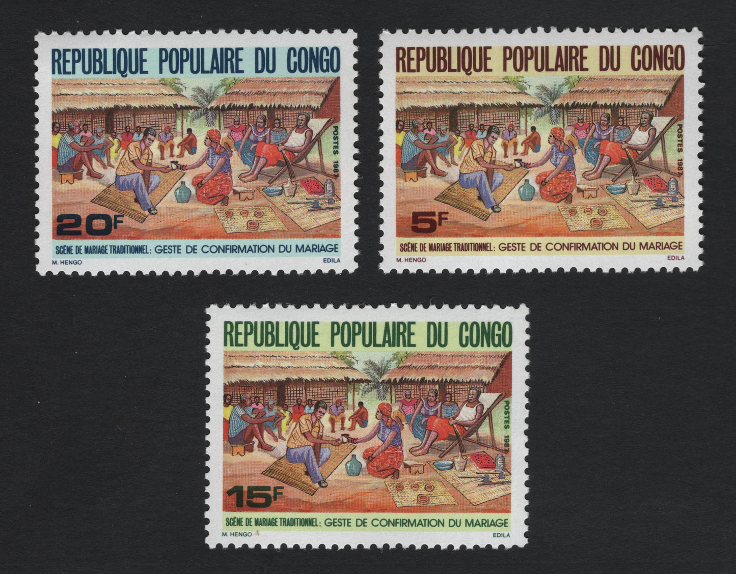 SCG10316 - République Populaire du Congo – 1989 Traditional Marriage Scene Set (3v)