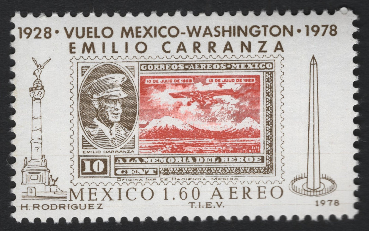 SCG9323 - Mexico 1978 – Emilio Carranza Mexico–Washington Flight 50th Anniversary (Airmail 1.60 Aereo)