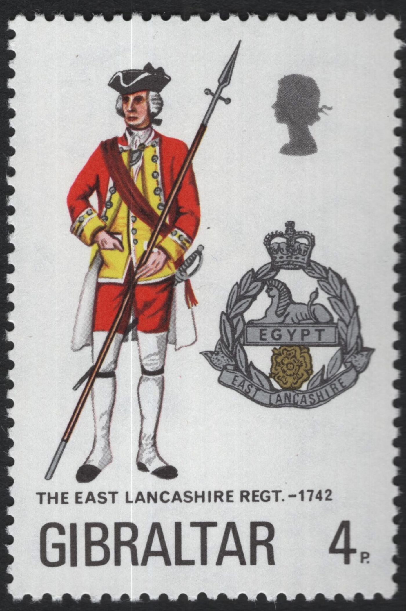 SCG10302 - Gibraltar – Military Uniforms Definitive Set (4 Stamps), 1970s – Historic British Regiments