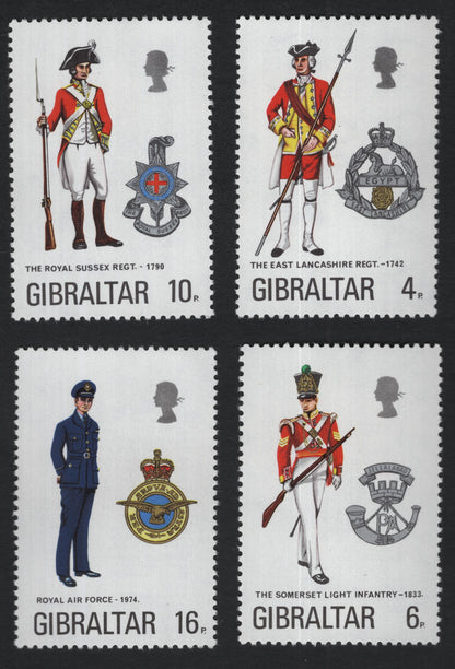 SCG10302 - Gibraltar – Military Uniforms Definitive Set (4 Stamps), 1970s – Historic British Regiments