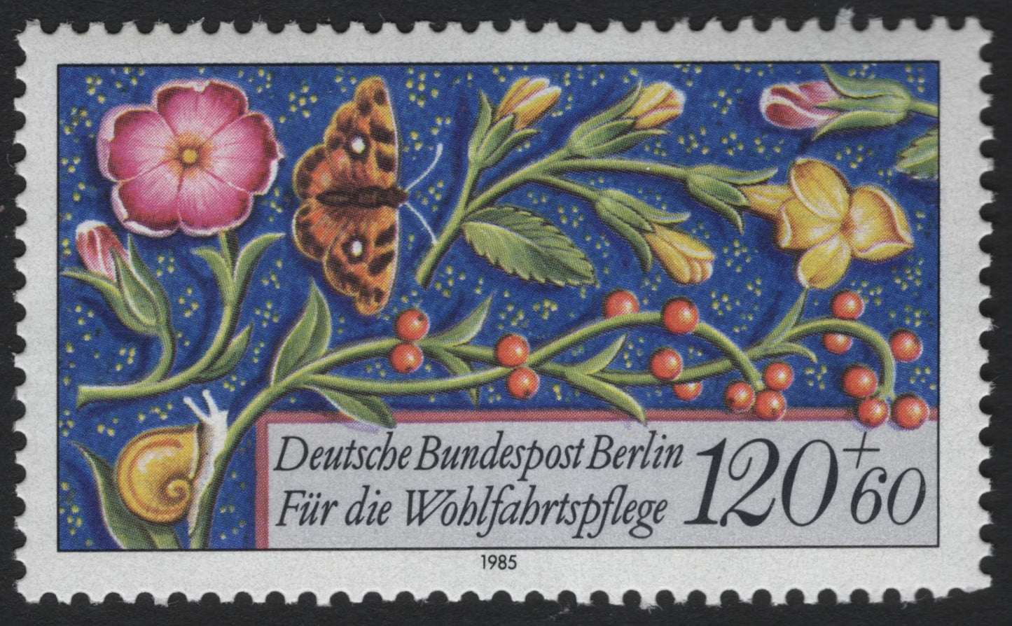 SCG9721 - Germany (Berlin) 1985 – Welfare Semi-Postal “Flowers and Butterfly” (120+60 Pf)
