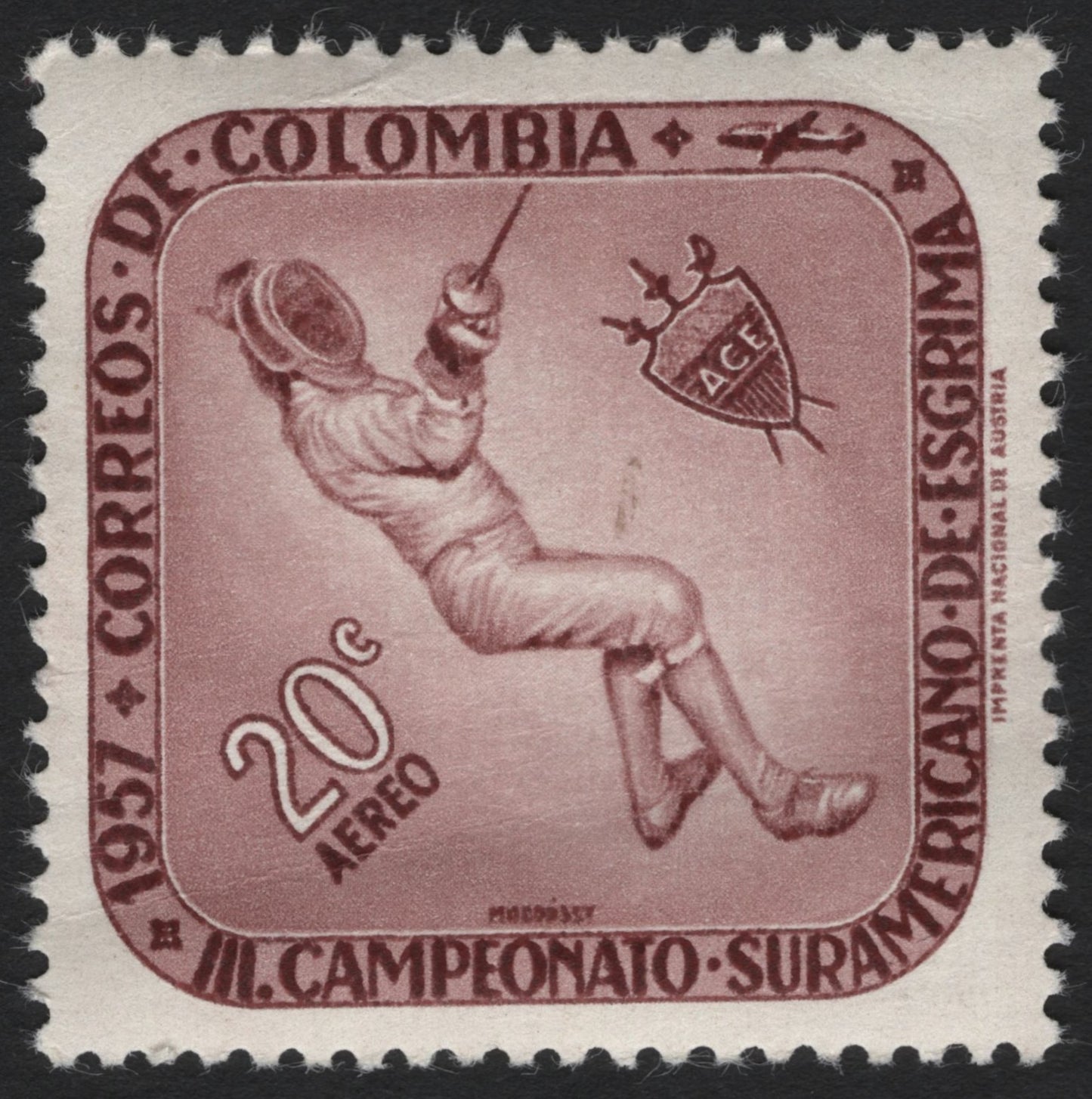 SCG6775 - Colombia 1957 – South American Fencing Championship Airmail (20 Centavos)