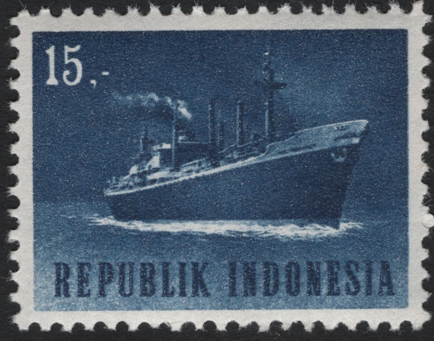 SCG9715 - Indonesia – 15s Blue Ship Definitive (Early 1950s)