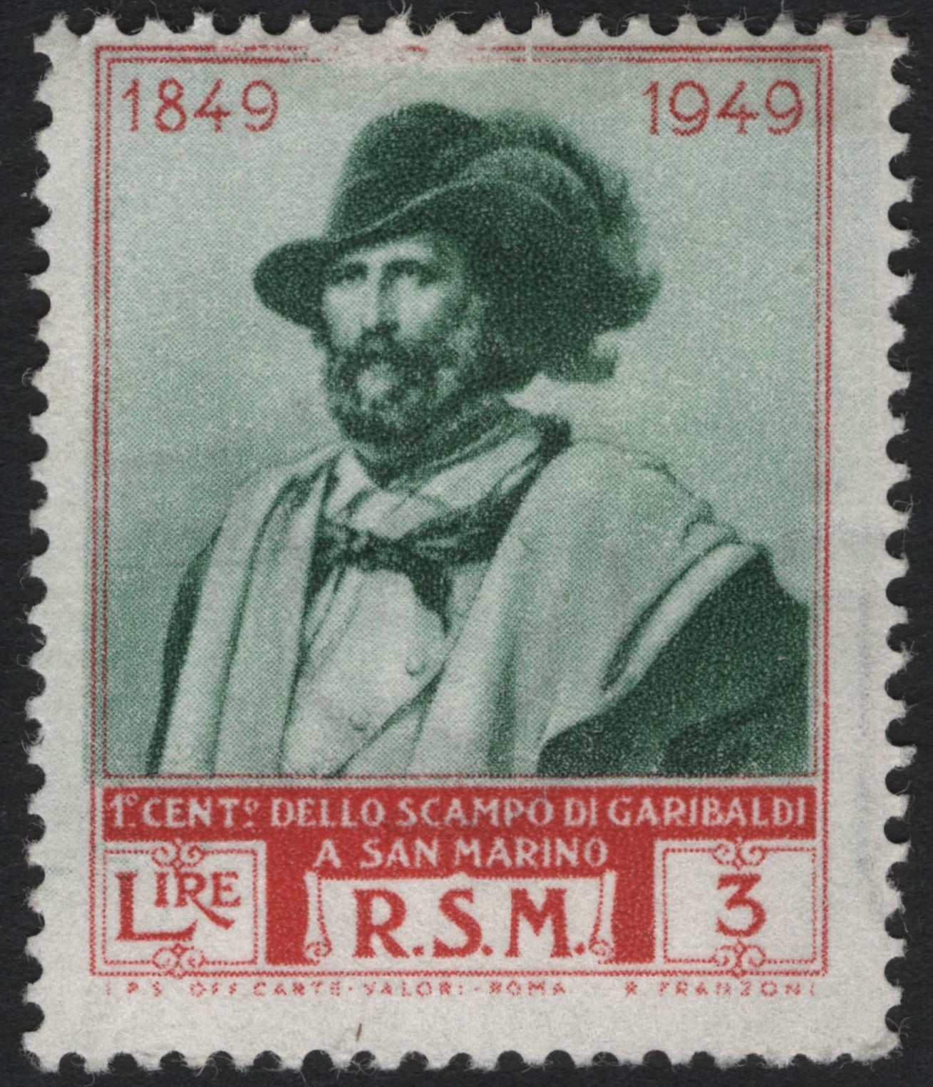SCG9637 - San Marino 1949 – Garibaldi Centenary 3 Lire