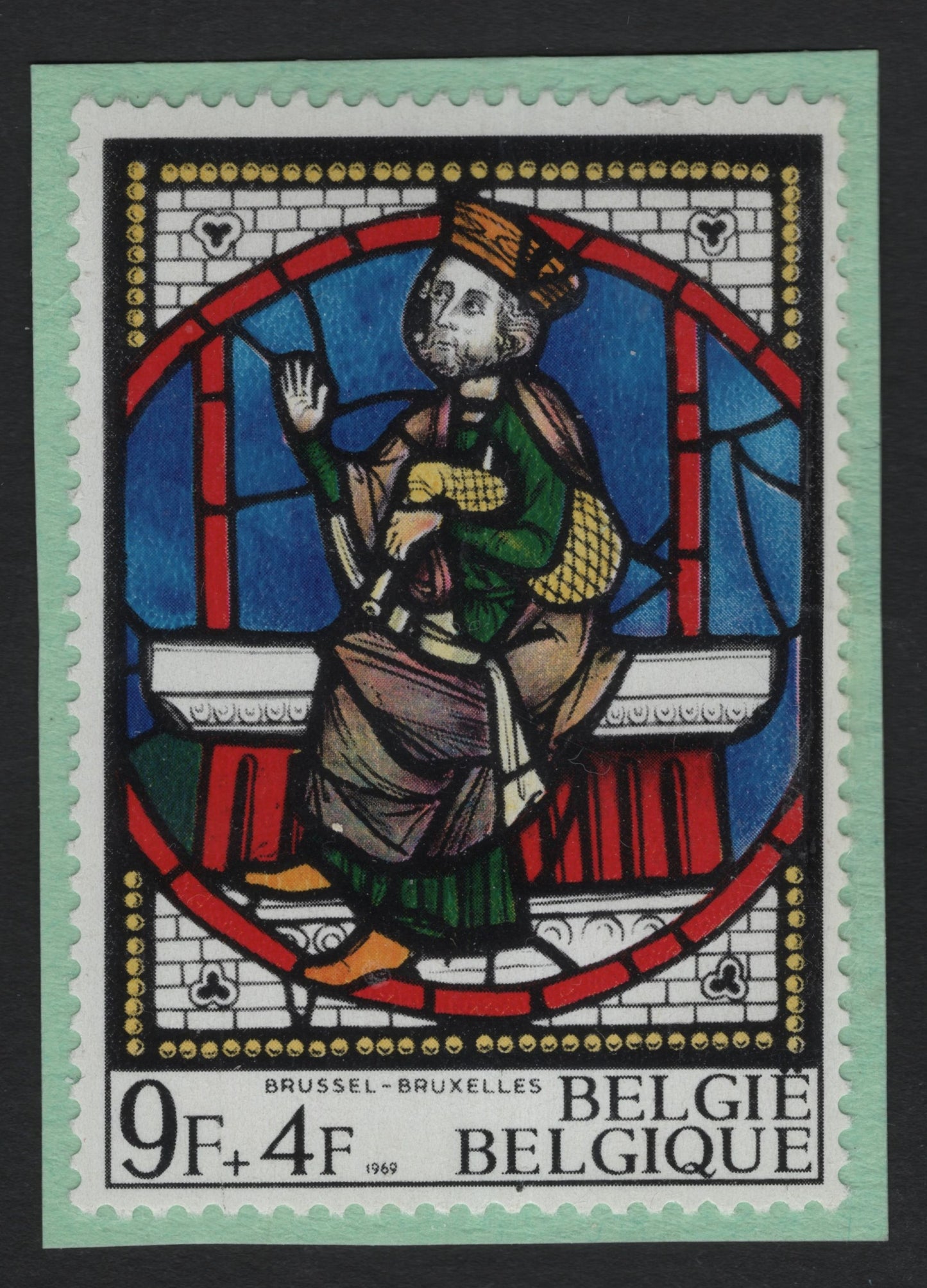 SCG9627 - Belgium 1969 – 9F + 4F Stained-Glass Window Semi-Postal (Brussels)