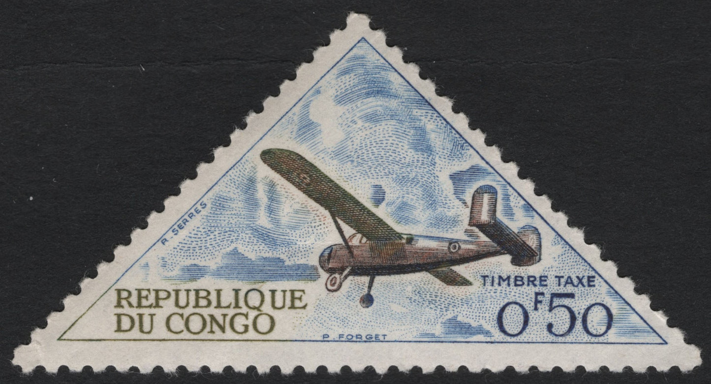 SCG9629 - Republic of Congo 1960s Postage Due – Triangular 0.50F Airmail Plane
