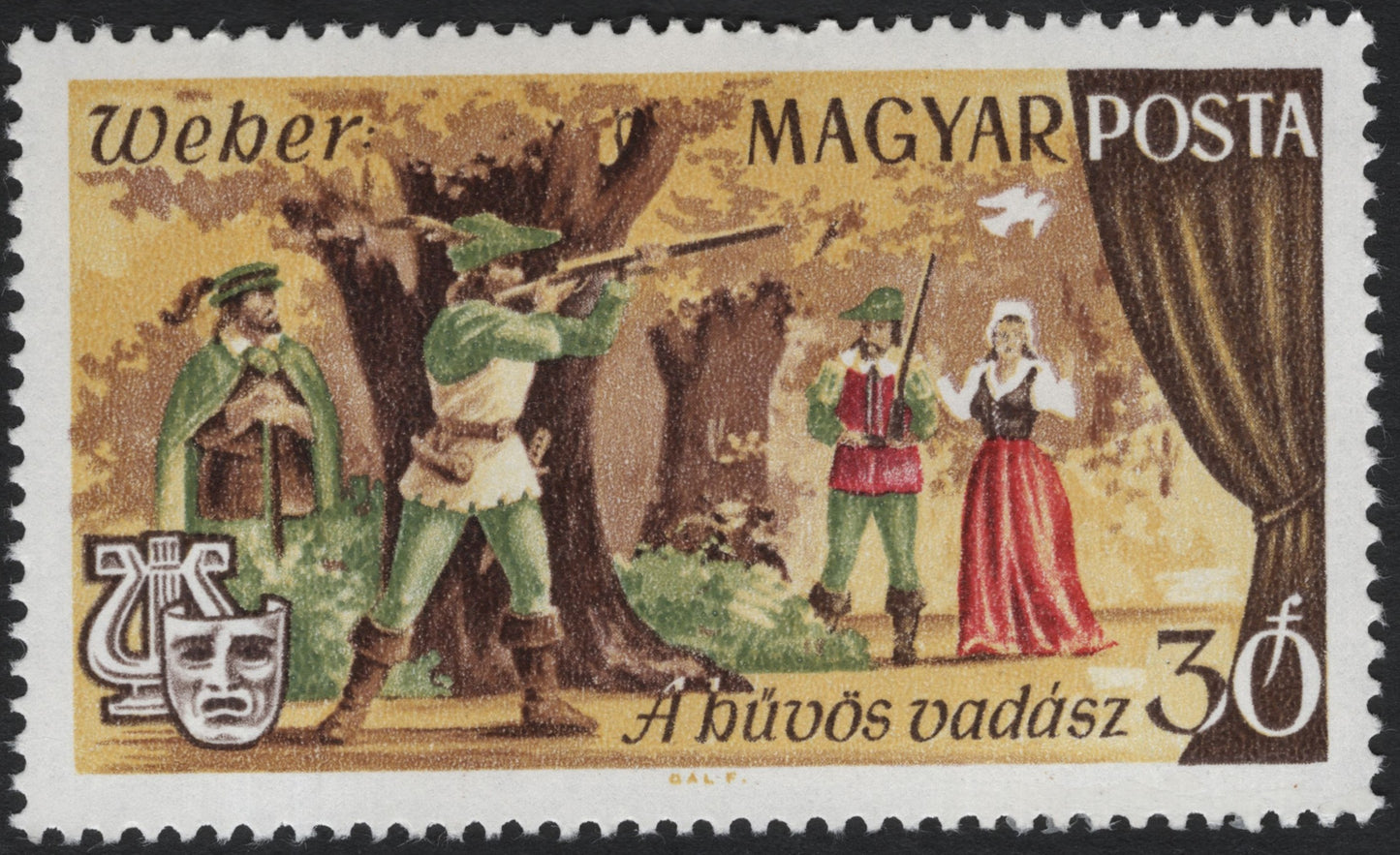SCG9630 - Hungary – A bűvös vadász (“Der Freischütz”) – 30f Classic Opera Stamp