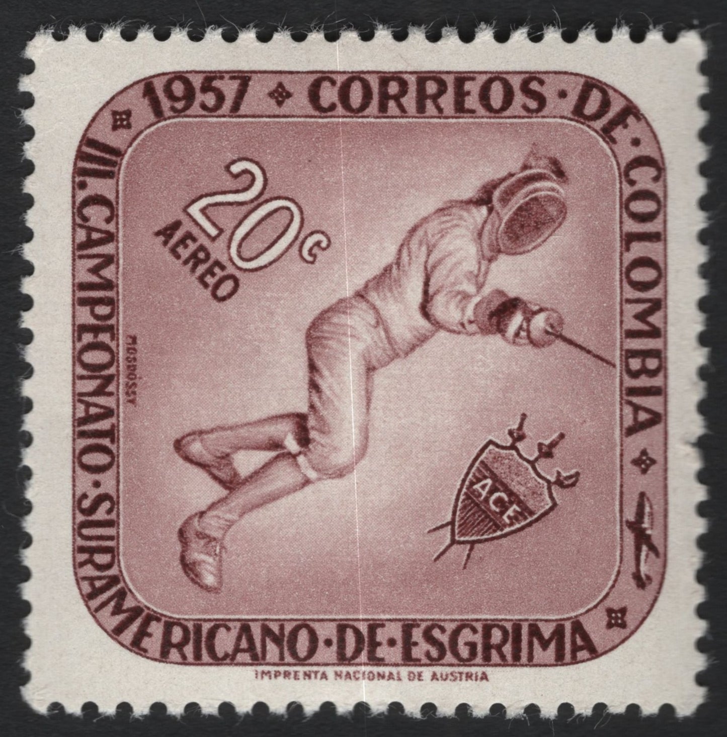 SCG10072 - 🇨🇴 Colombia 1957 – South American Fencing Championship Airmail (20c)