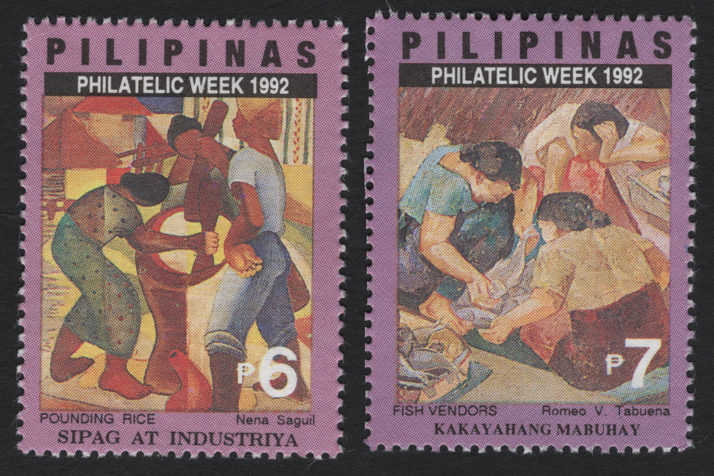 SCG7276 - Philippines 1992 Philatelic Week – “Pounding Rice” & “Fish Vendors”