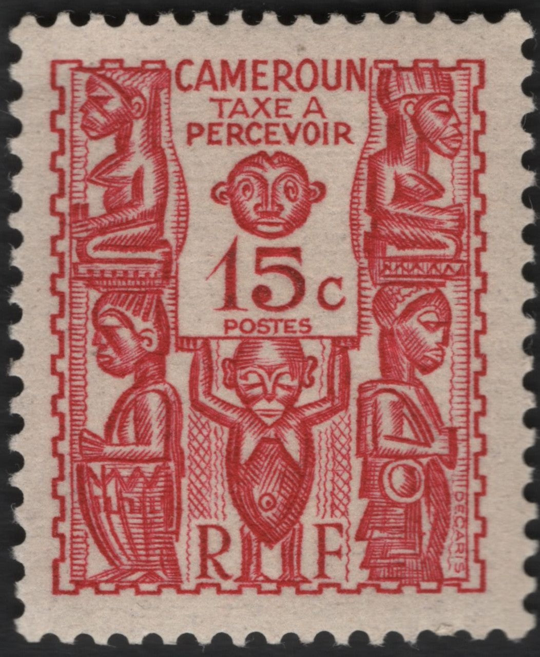 SCG9388 - Cameroun 1950s Postage Due – 15c “Taxe à Percevoir” (Tribal Art Design)