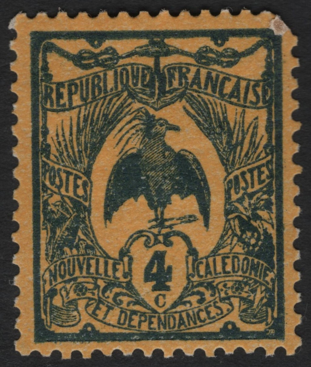 SCG9389 - New Caledonia 1892–94 “Cagou & Anchor” 4c Yellow-Orange & Green – French Colonial Issue