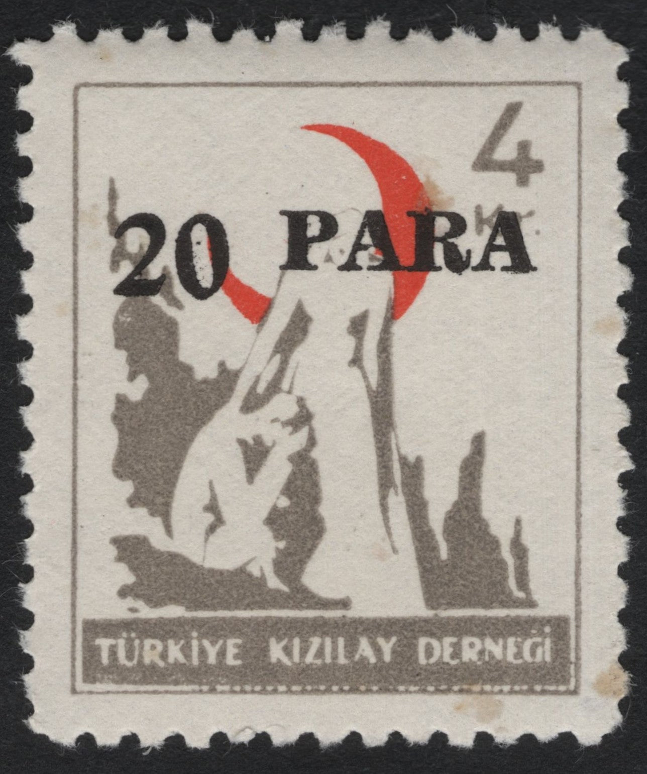 SCG10057 - Turkey – Red Crescent Charity Stamp with “20 Para” Surcharge (c. 1940s–50s)