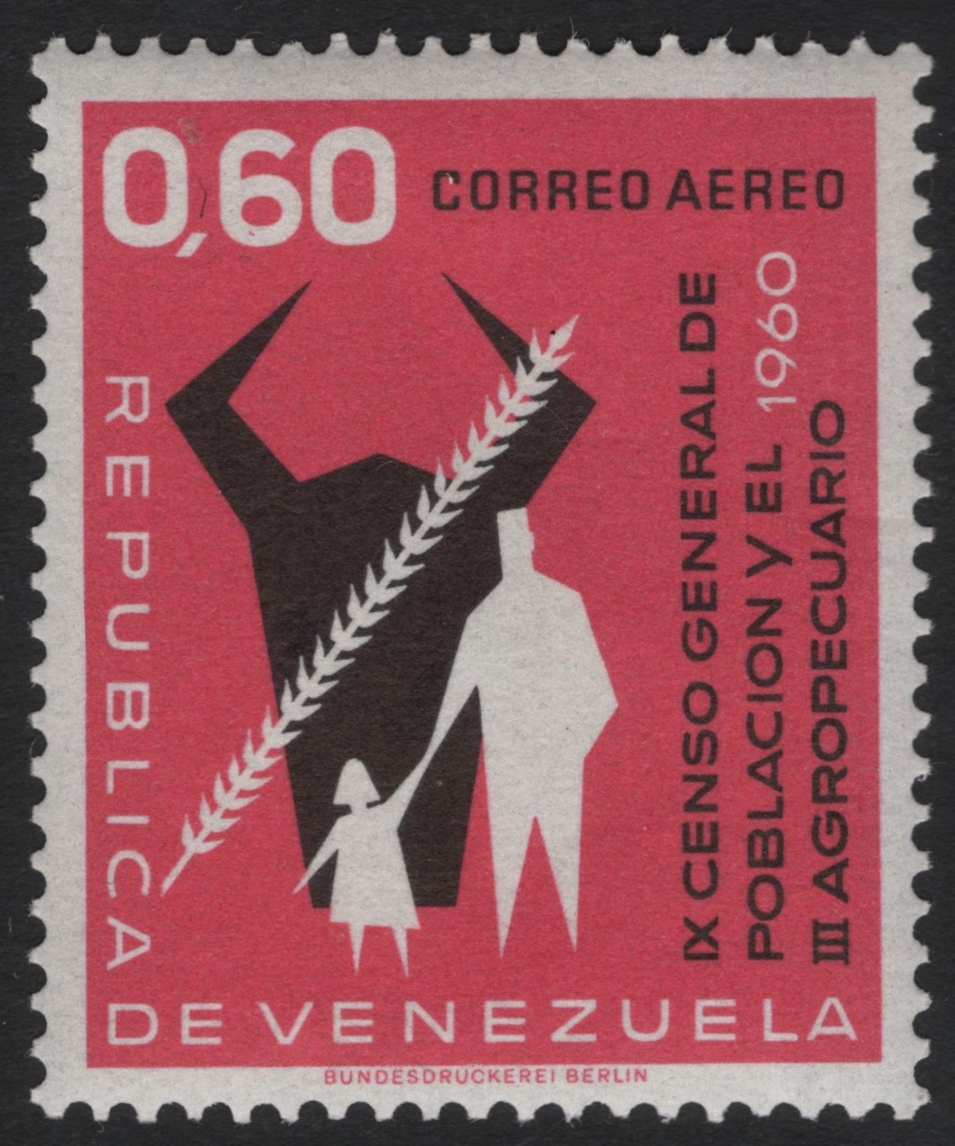 SCG6531 - Venezuela 1960 Airmail Stamp – IX General Census of Population and III Agricultural Census