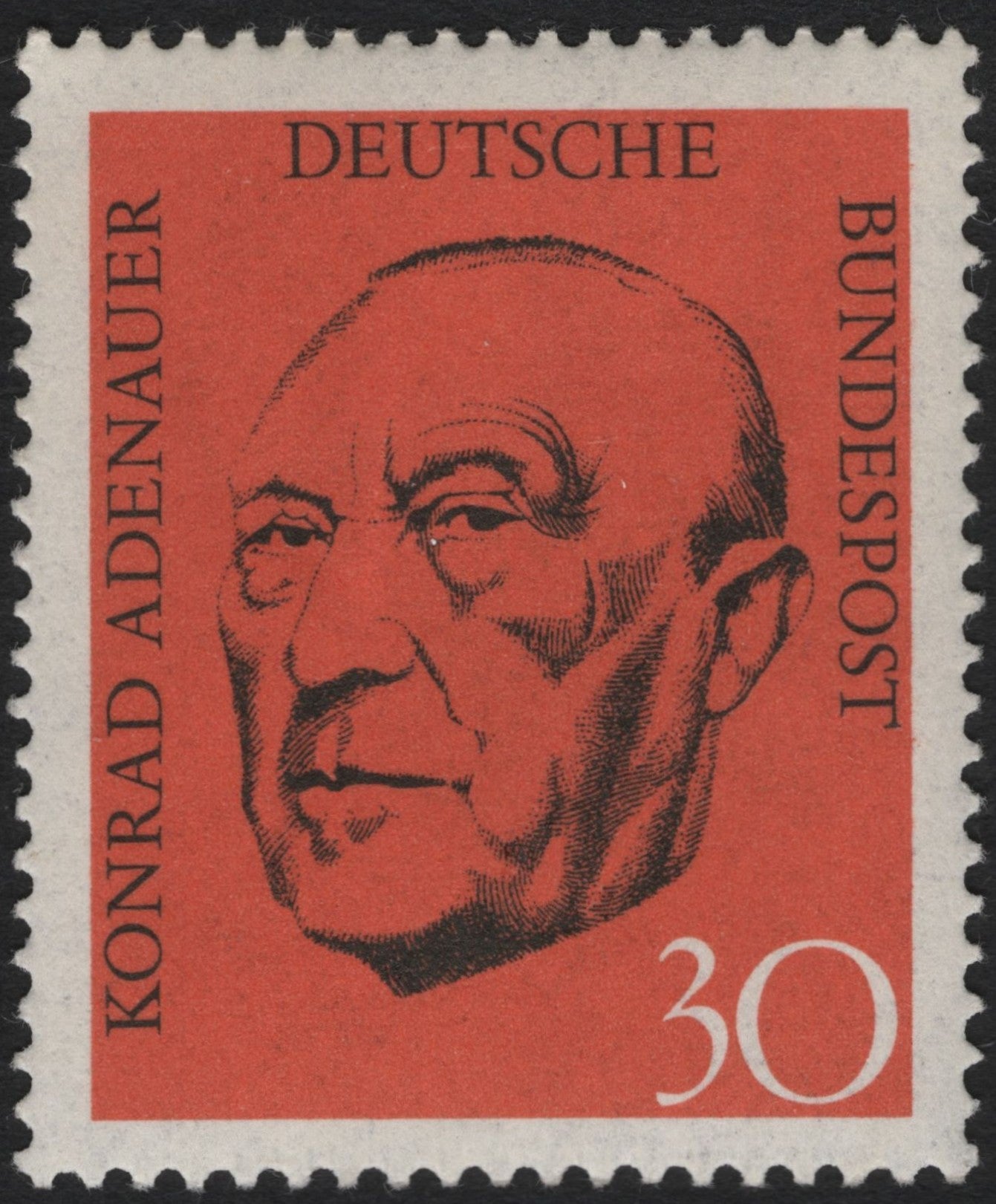 SCG9763 - 1968 Germany (Bundespost) – 30 Pf Konrad Adenauer Memorial Stamp
