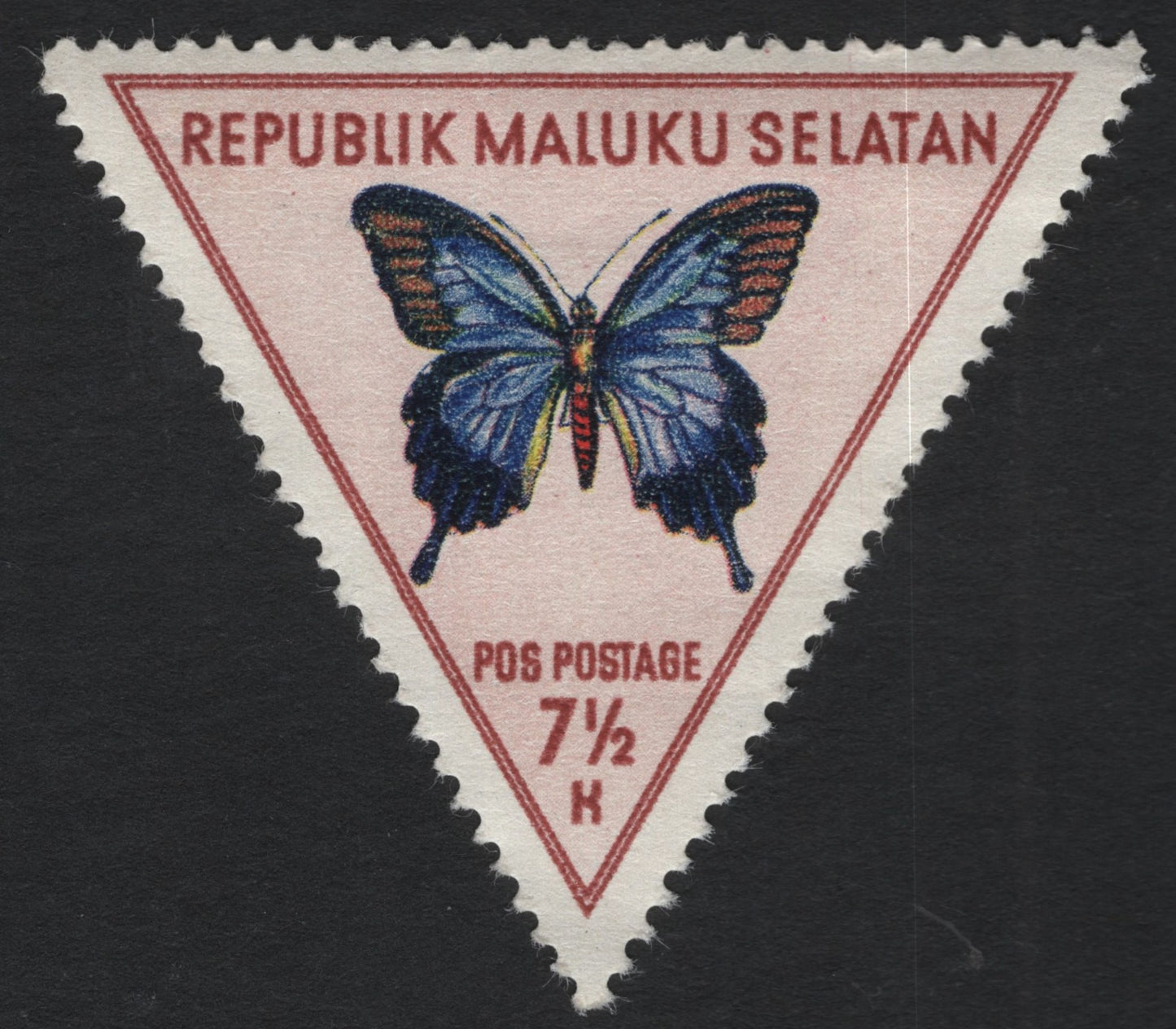 SCG10095 - 🇲🇨 Republic of South Moluccas – Butterfly Triangular Stamp (7½ K)