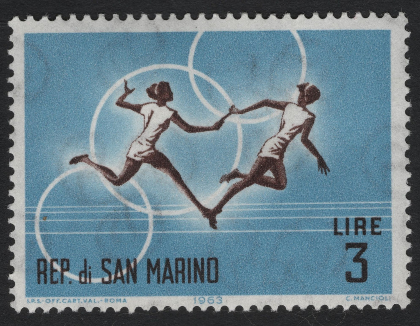 SCG10096 - San Marino 1963 – Athletic Relay Silhouette, 3 Lire