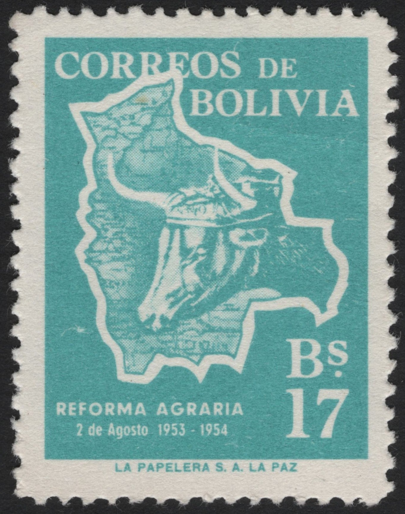 SCG6570 - Bolivia 1954 Agrarian Reform Commemorative – 17 Bolivianos