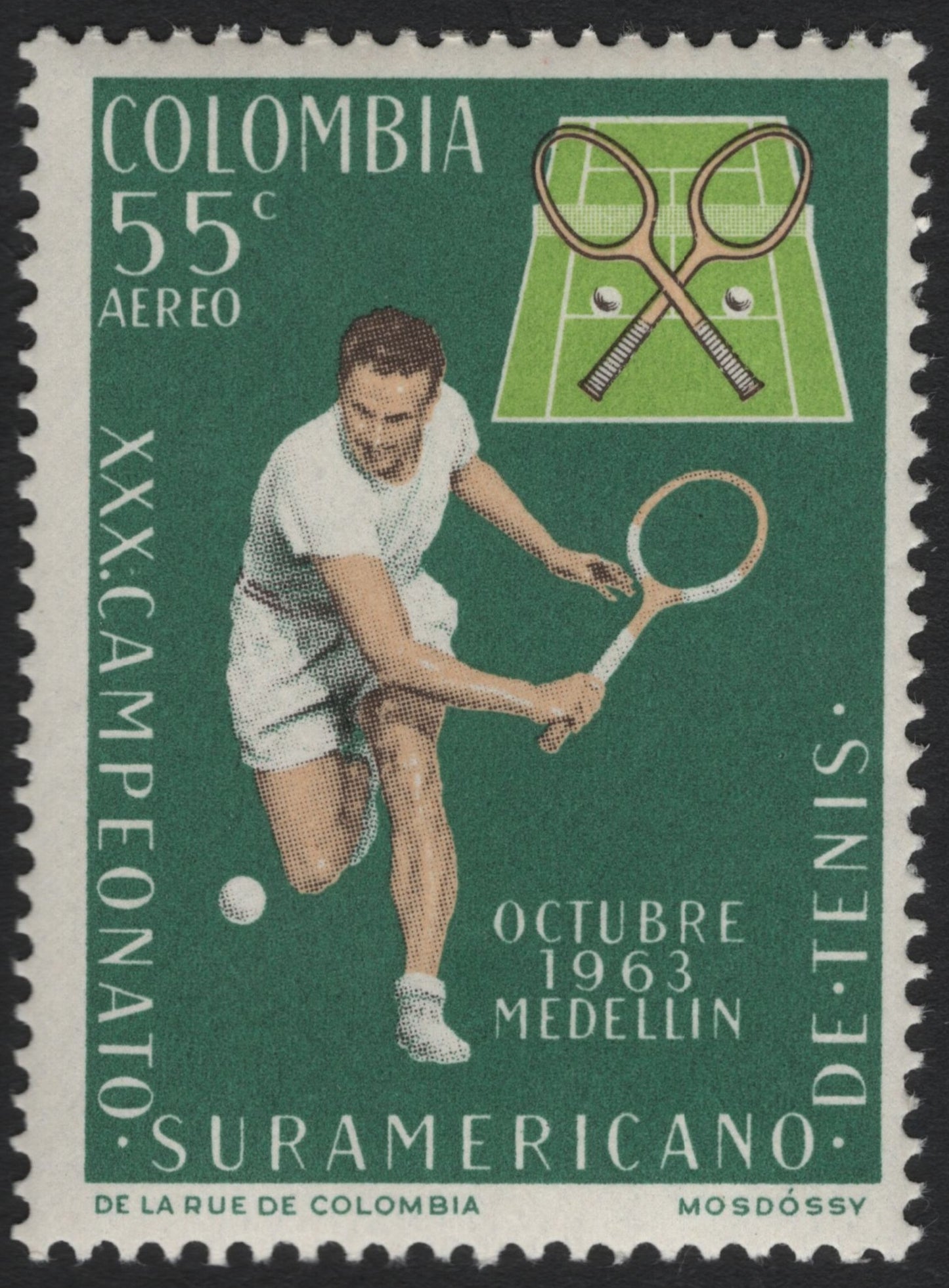 SCG6698 - Colombia 1963 South American Tennis Championship Airmail Stamp – Medellín Issue