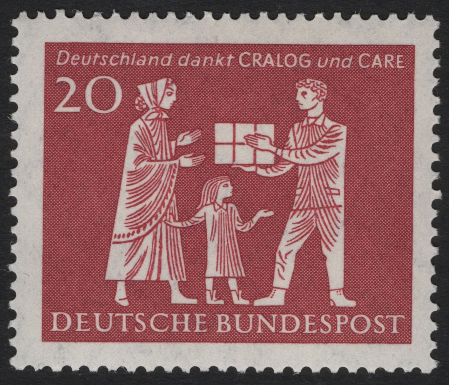 SCG9790 - 1954 Germany – “Germany Thanks CRALOG and CARE” – 20 Pf Carmine Charity Issue