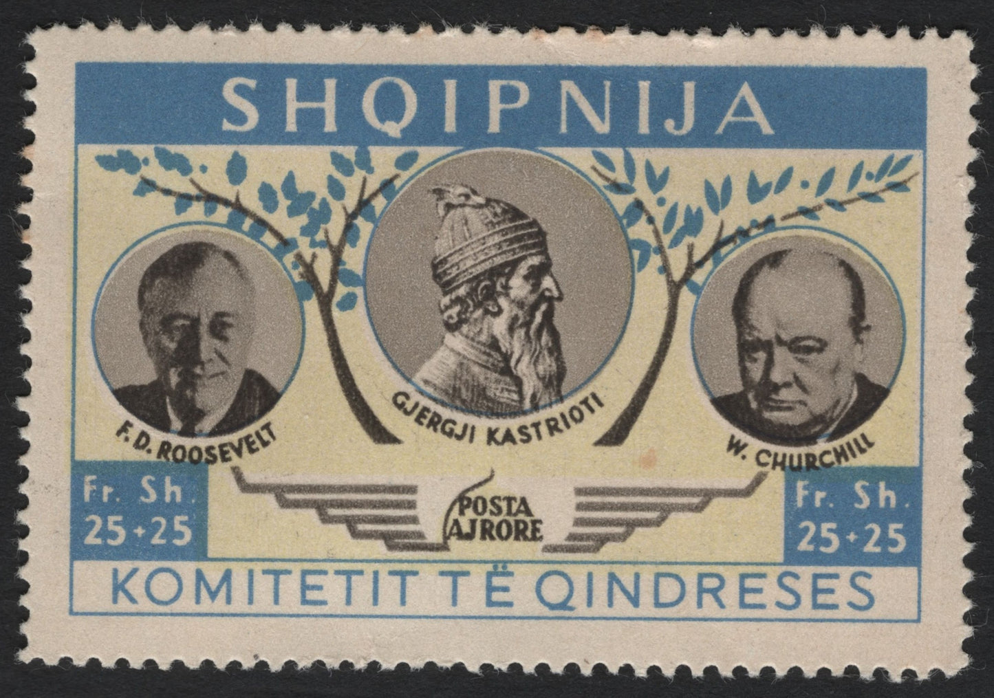 SCG6723 - Albania “Committee of Resistance” — Roosevelt, Skanderbeg & Churchill (c.1945)