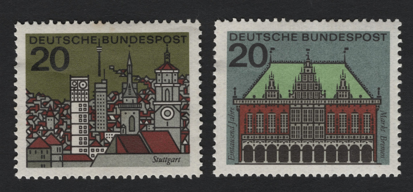 SCG7385 - 🇩🇪 Germany – 20 Pf “German Architecture Series” (Stuttgart & Bremen)