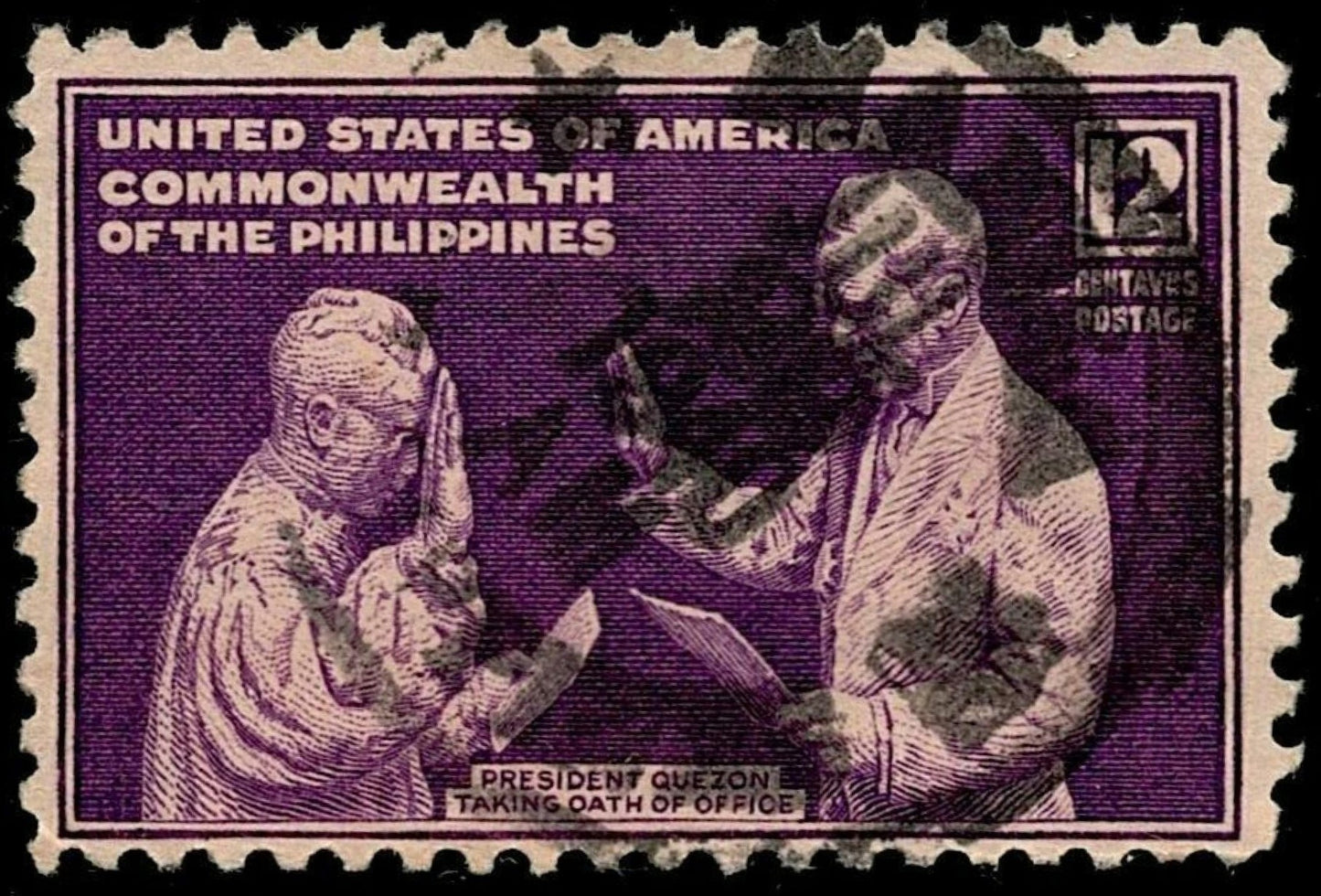 SCG677 - Philippines 12 Centavos President Quezon Oath of Office Stamp (Used)
