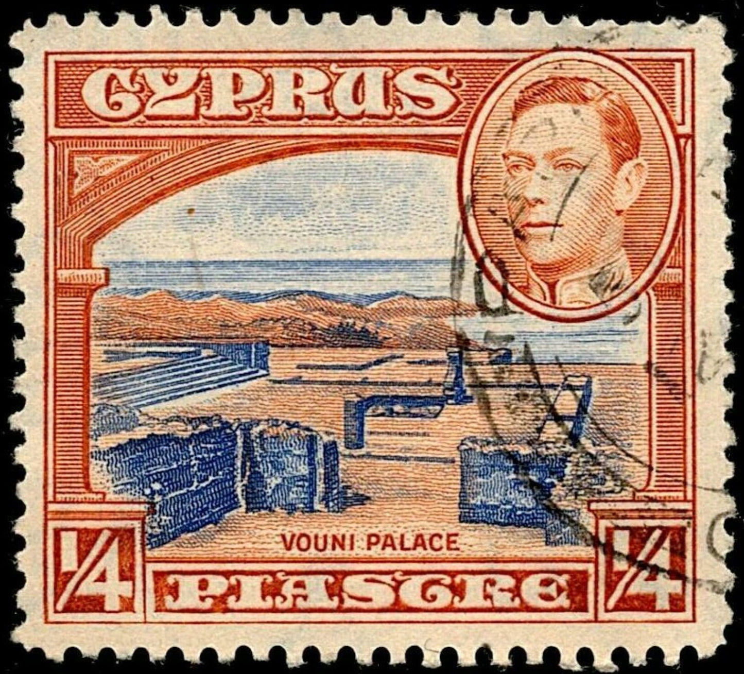 SCG682 - 1938 Cyprus Vouni Palace ¼ Piastre Used