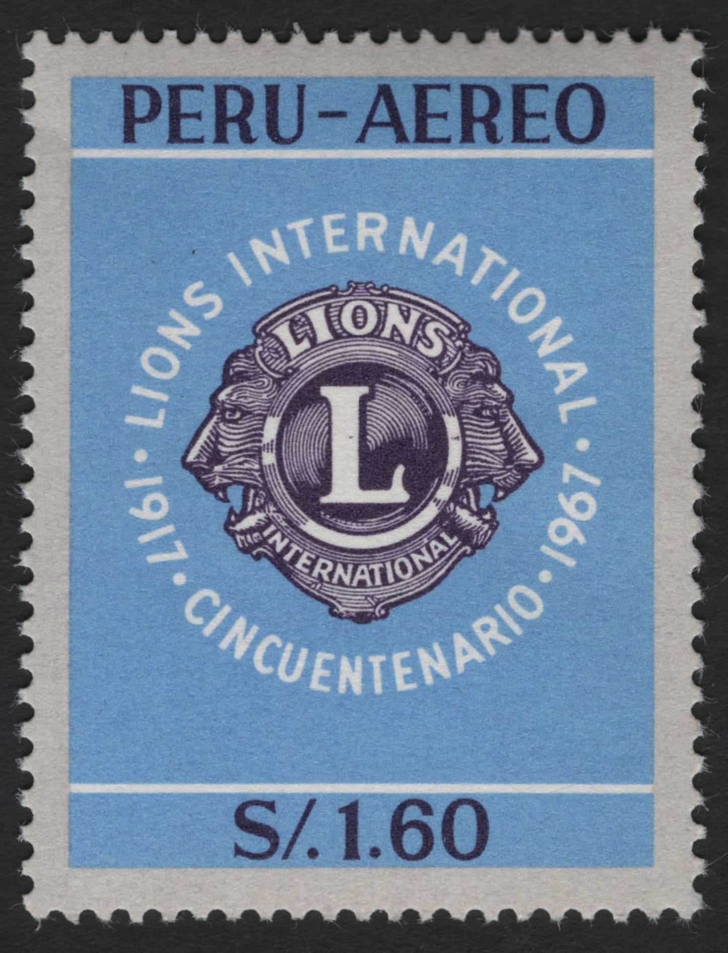 SCG8687 - Peru 1967 Airmail Stamp – Lions International 50th Anniversary
