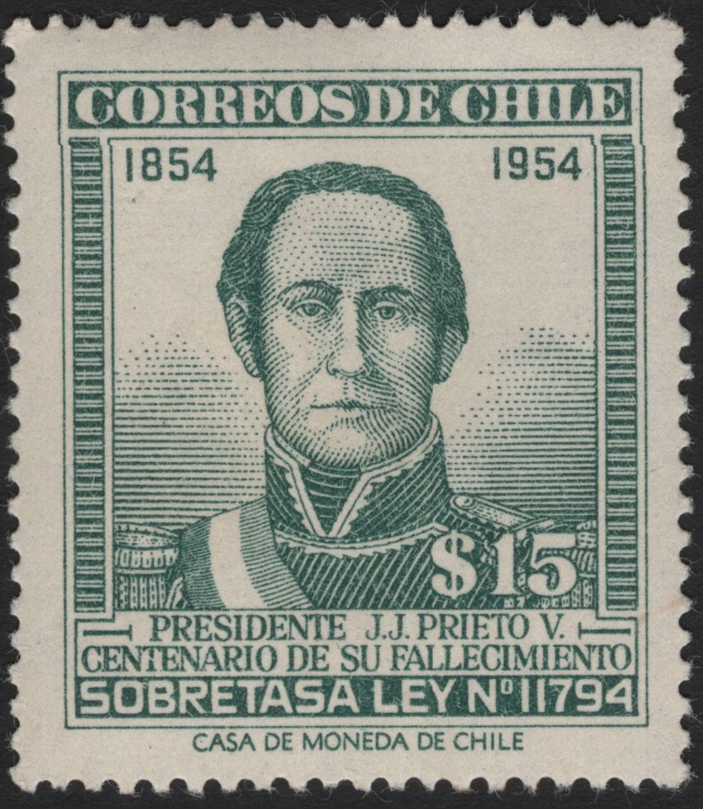 SCG6561 - Chile 1954 – Centenary of the Death of President José Joaquín Prieto