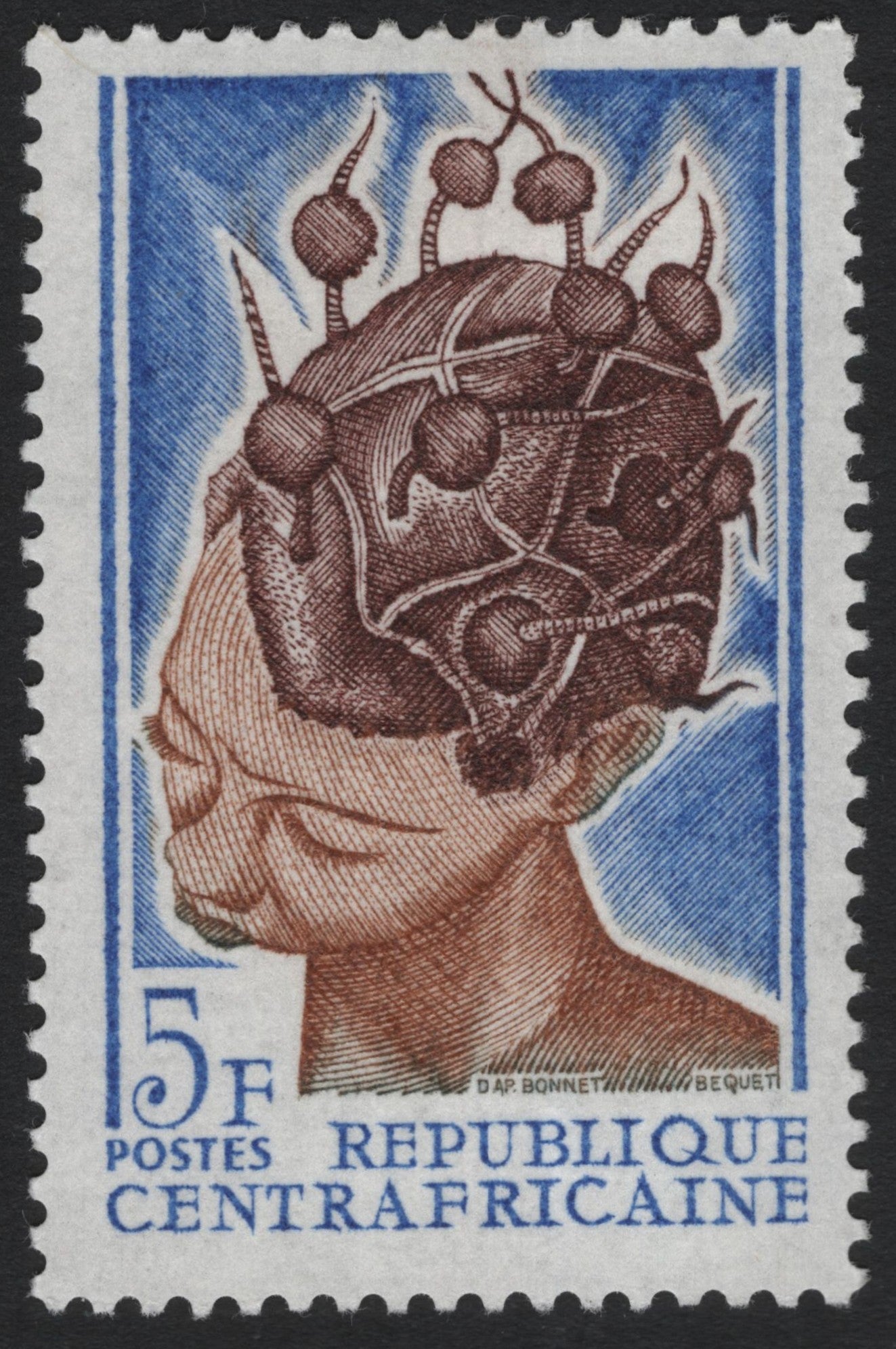 SCG8295 - Central African Republic 5 Francs – Tribal Hair Ornaments (1960s)