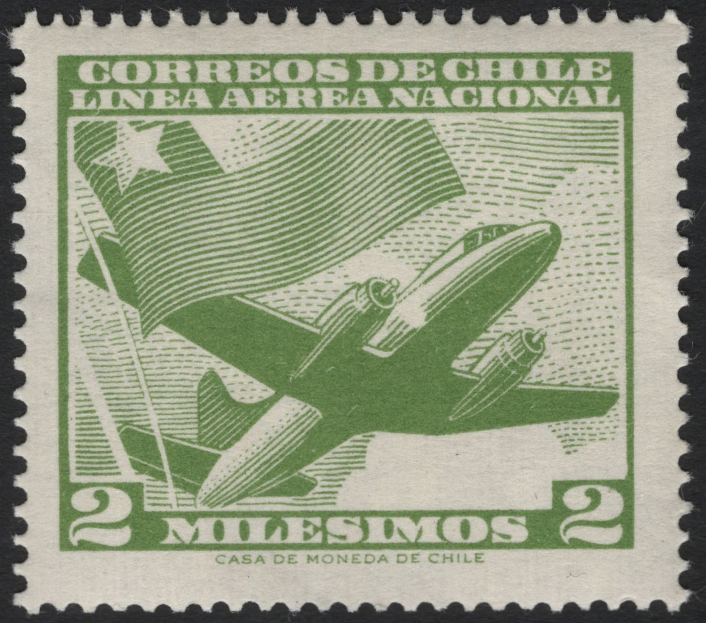 SCG6563 - Chile 2 Milésimos Airmail Stamp – National Airline Issue (c. 1950s)
