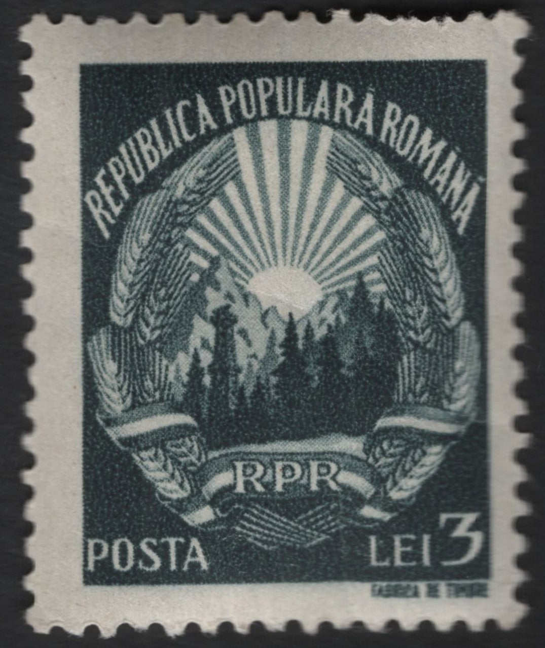 SCG9599 - Romania – 3 Lei “Republic Emblem & Sunrise” Definitive (Republica Populară Română)