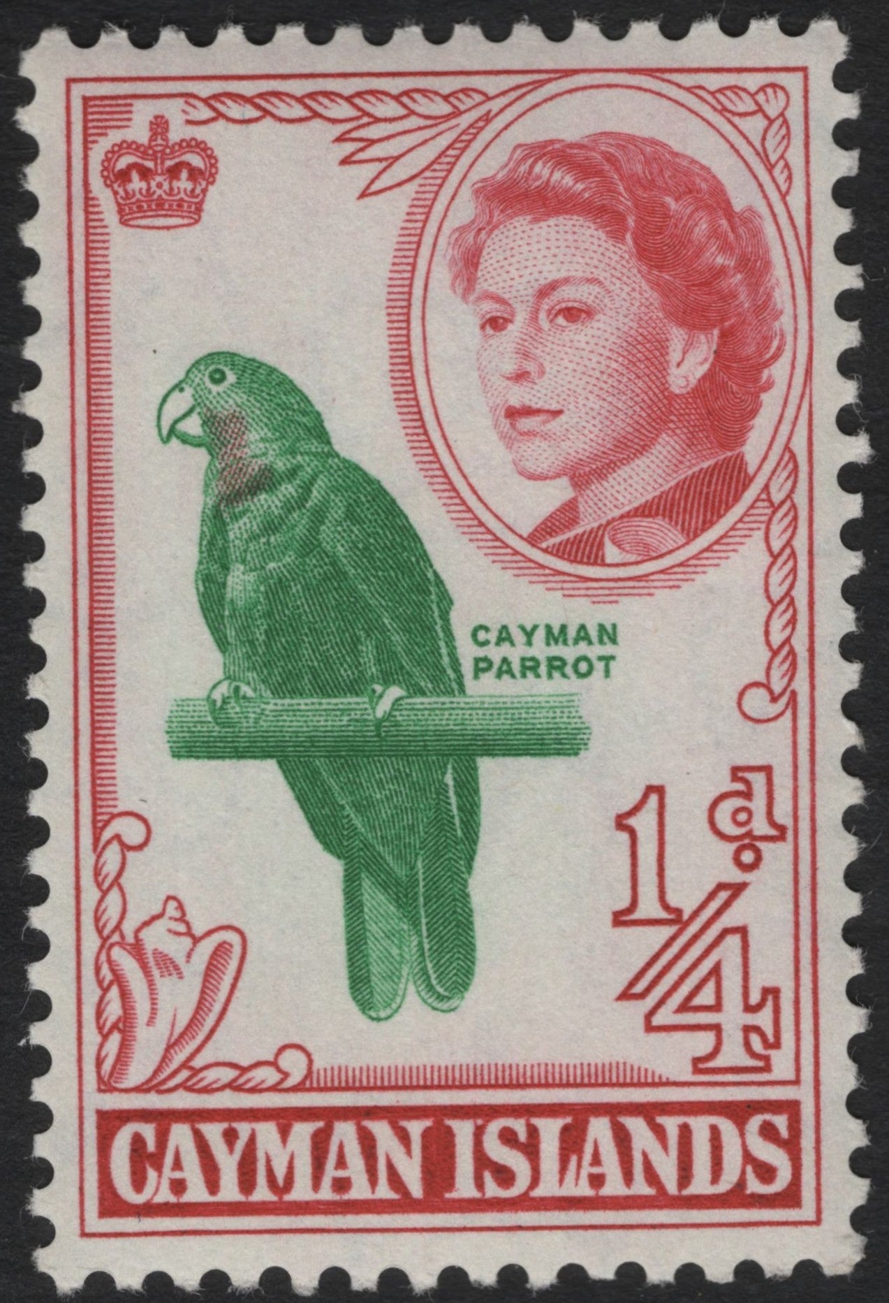 SCG10128 - Cayman Islands – 1¼d “Cayman Parrot & Queen Elizabeth II” (Early QEII Definitive)