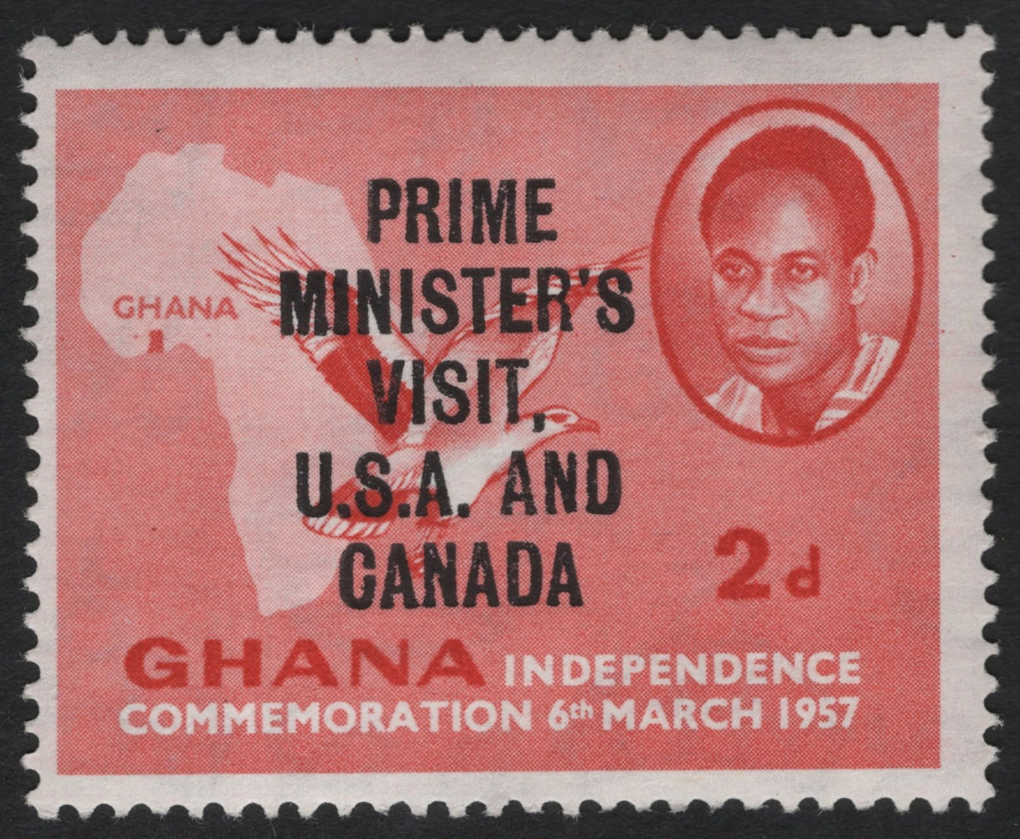 SCG9610 - Ghana 1957 2d Independence Issue – “Prime Minister’s Visit, U.S.A. and Canada” Overprint