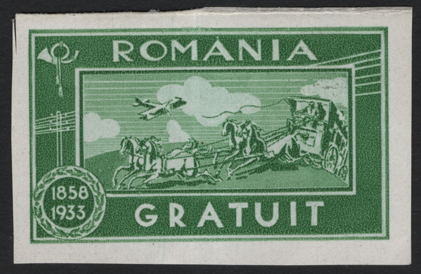 SCG8246 - Romania 1933 “Gratuit” Postal Anniversary Label