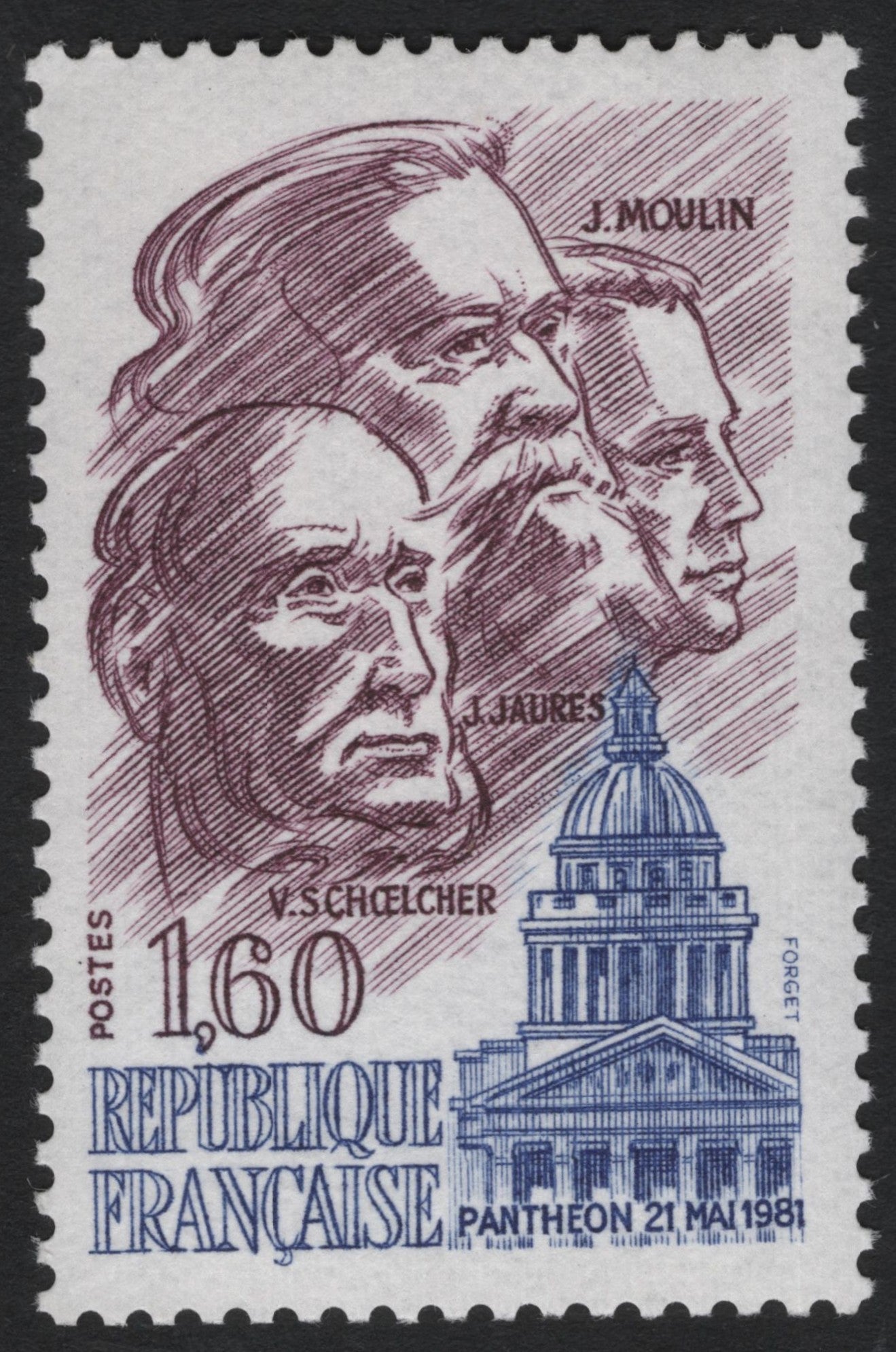 SCG10117 - 🇫🇷 France 1981 – “Panthéon Inductees: Moulin, Jaurès & Schoelcher” (1.60F)