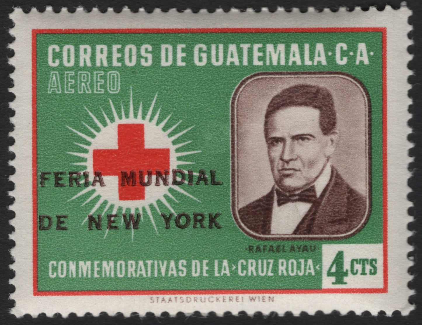SCG9301 - Guatemala Airmail – Red Cross “Feria Mundial de New York” Overprint – 4 Centavos