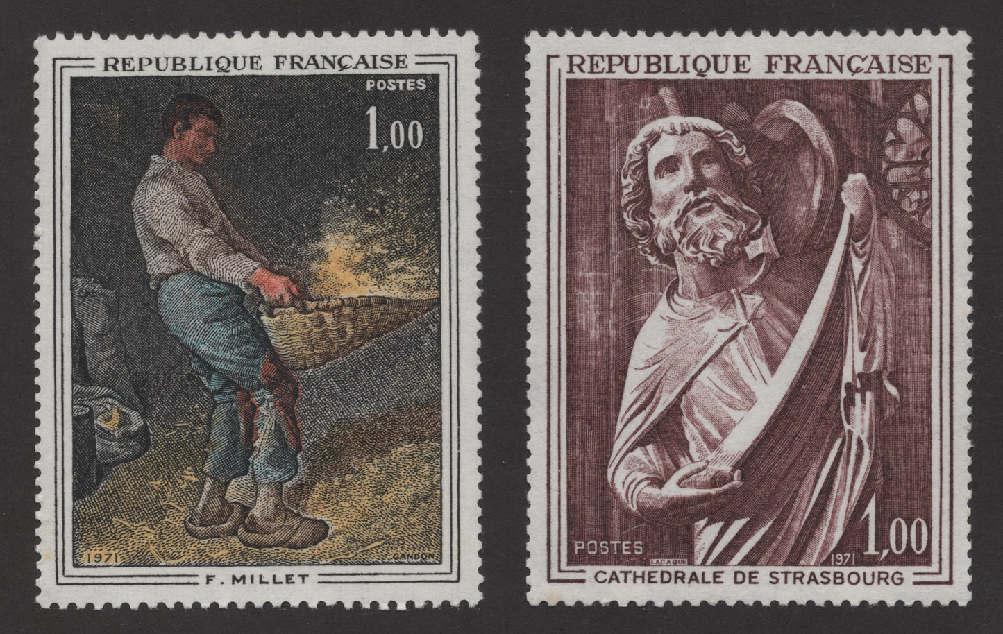SCG240 France 1971 Art & Architecture Stamp Pair – Millet & Strasbourg Cathedral