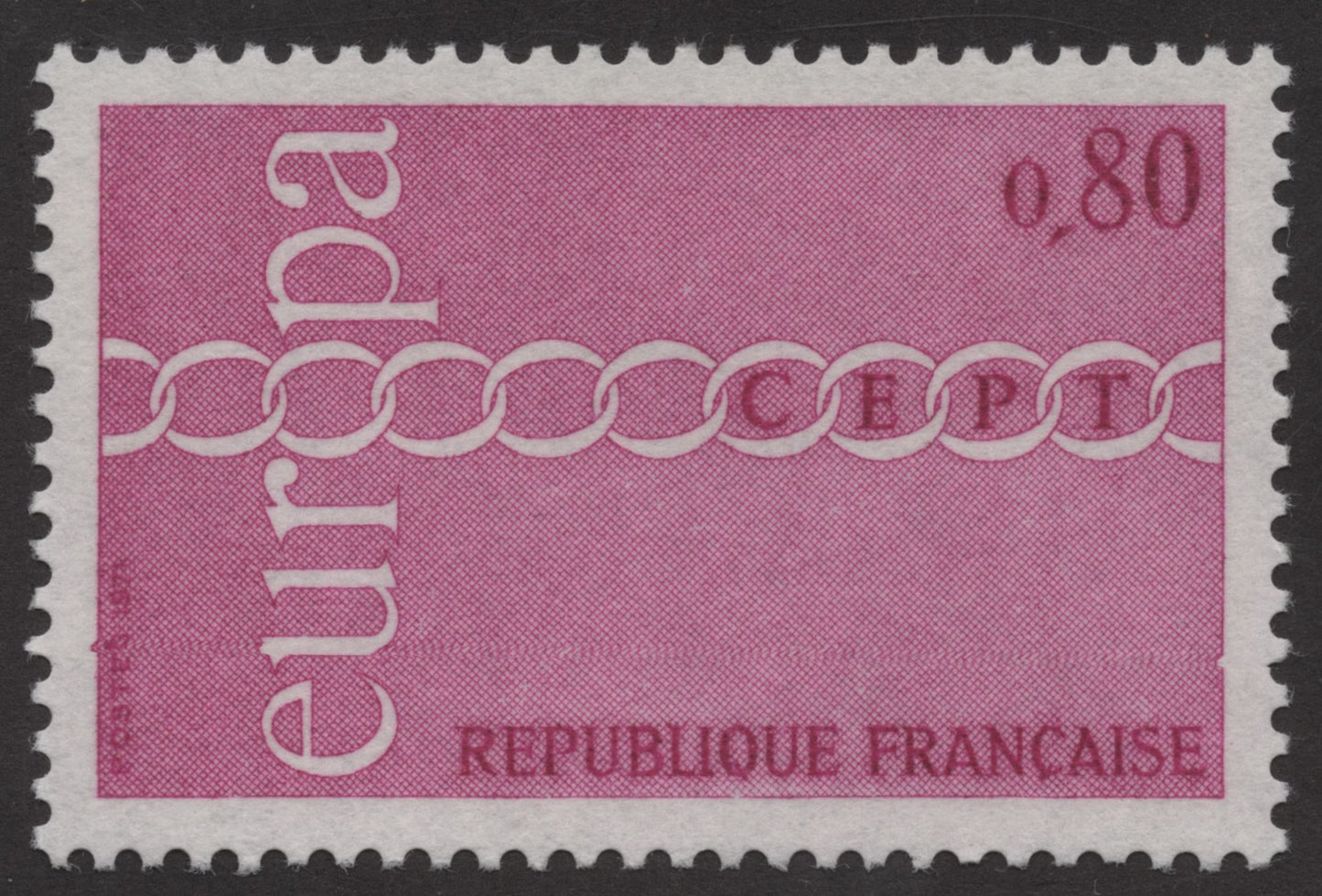 SCG256 - 1960 France Europa CEPT Stamp – 0.80 Franc Magenta Chain Design