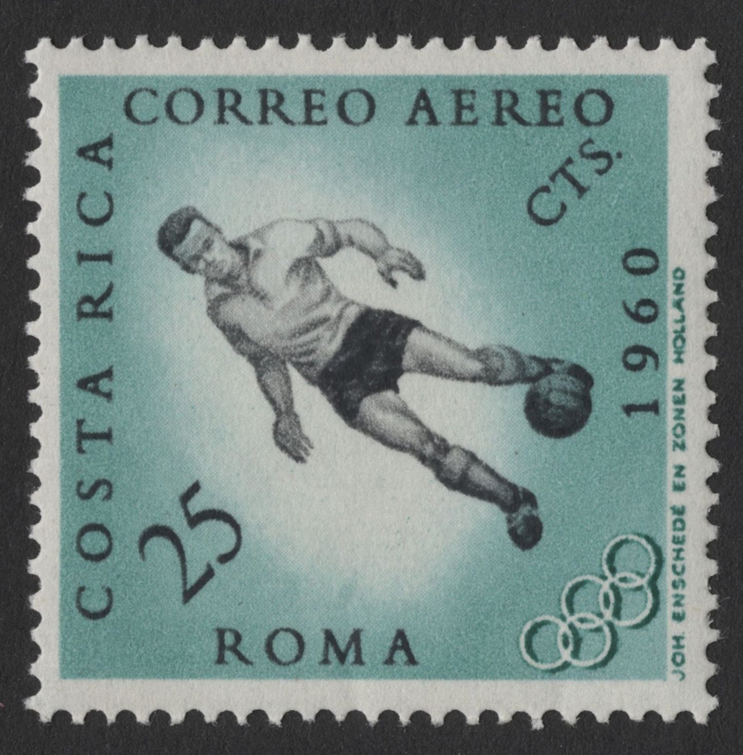 SCG262 - 1960 Costa Rica Olympic Airmail Stamp Set – Rome Games (Boxing, Tennis, Football, Weightlifting)