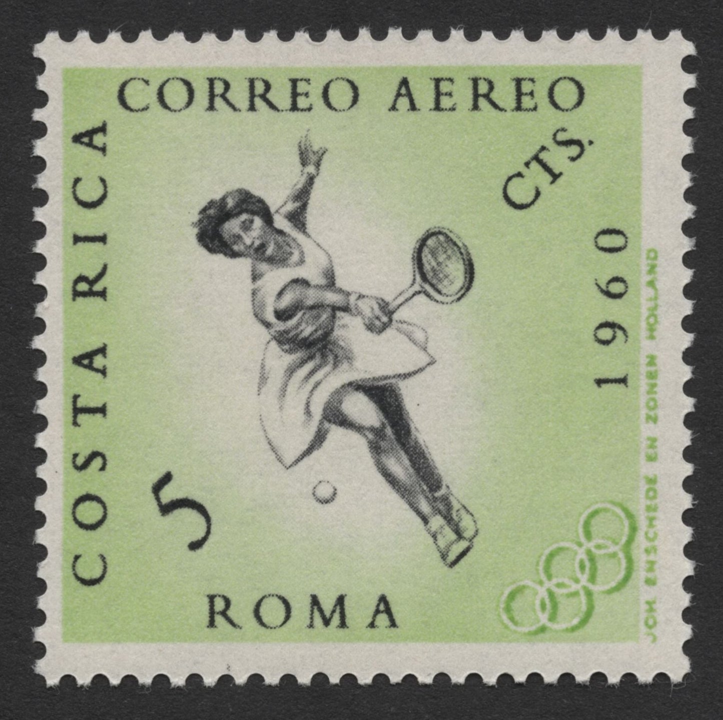 SCG262 - 1960 Costa Rica Olympic Airmail Stamp Set – Rome Games (Boxing, Tennis, Football, Weightlifting)
