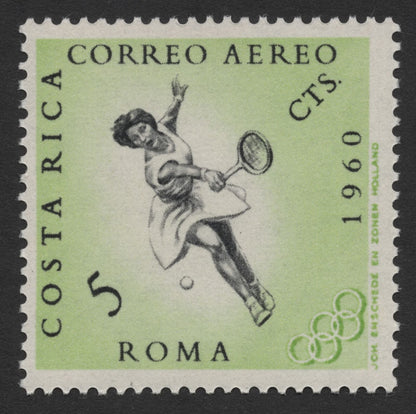 SCG262 - 1960 Costa Rica Olympic Airmail Stamp Set – Rome Games (Boxing, Tennis, Football, Weightlifting)