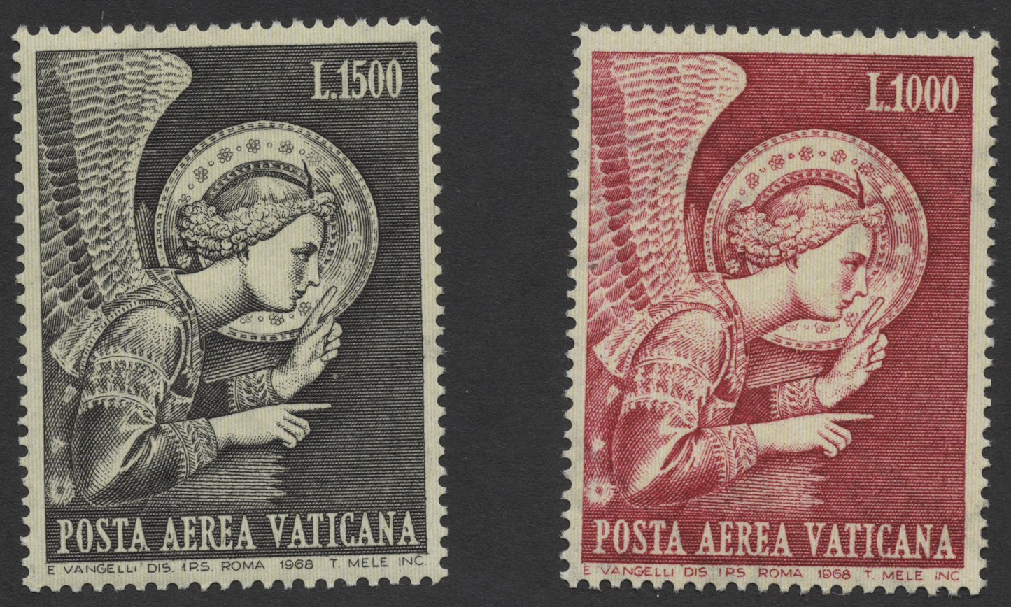 SCG276 - 1968 Vatican Airmail Stamps – Angelic Figures by E. Vangelli (L.1000 & L.1500)
