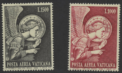 SCG276 - 1968 Vatican Airmail Stamps – Angelic Figures by E. Vangelli (L.1000 & L.1500)